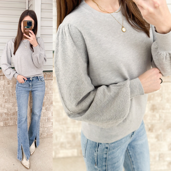 Mini Design Sleeve Soft Sweater [gray & camel]