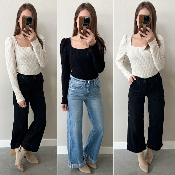 Bry Soft Texture Square Neck [ivory & black]