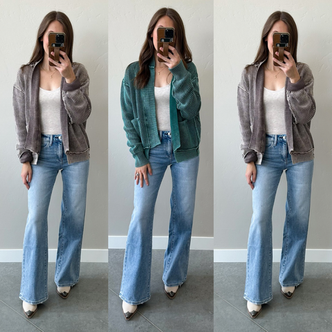 Hazey Day Acid Wash Cardigan [mocha & evergreen]