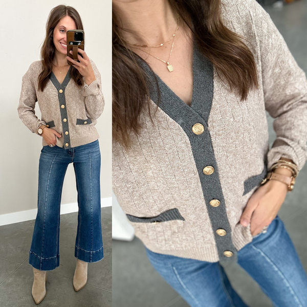 Tone on Tone Check Cardigan