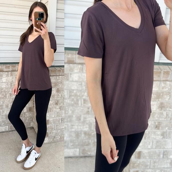 Essential Butter Soft Tshirt [dark plum v-neck]