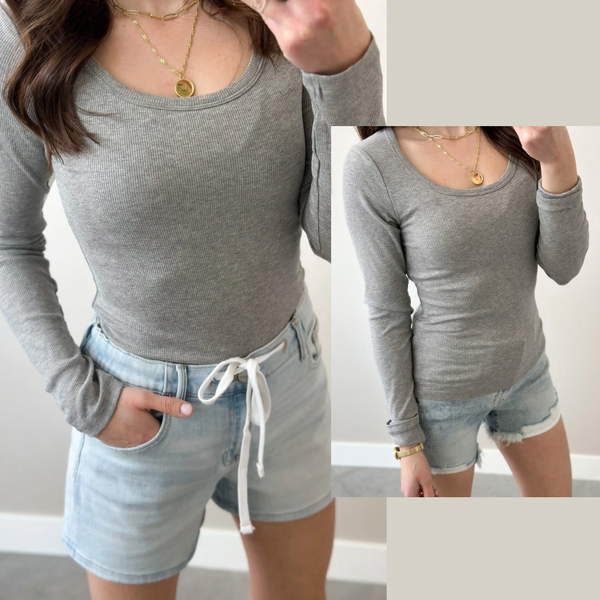 Sewn in Bra Ribbed U-Neck