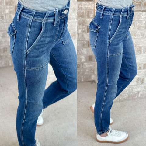 Stretchy High Waisted Denim Joggers