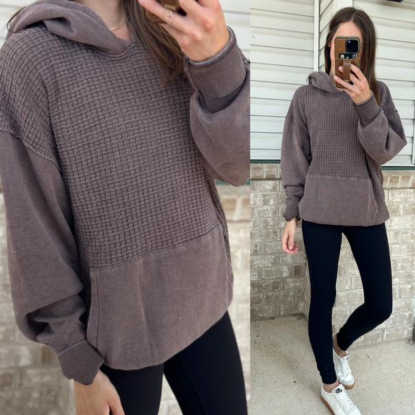 Vintage Waffle Hoodie [faded burgundy & faded black]