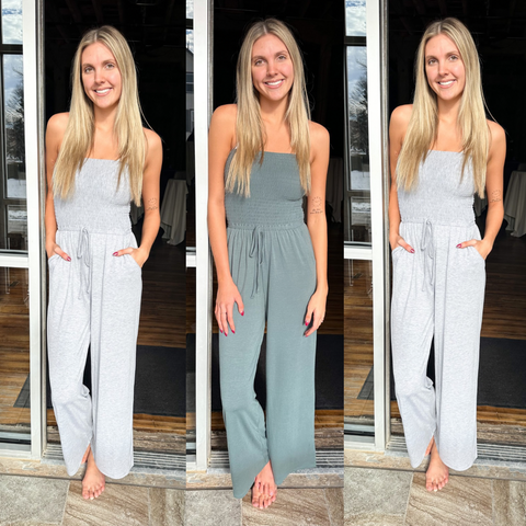 Grab & Go Strapless Jumpsuit [olive & light ash]