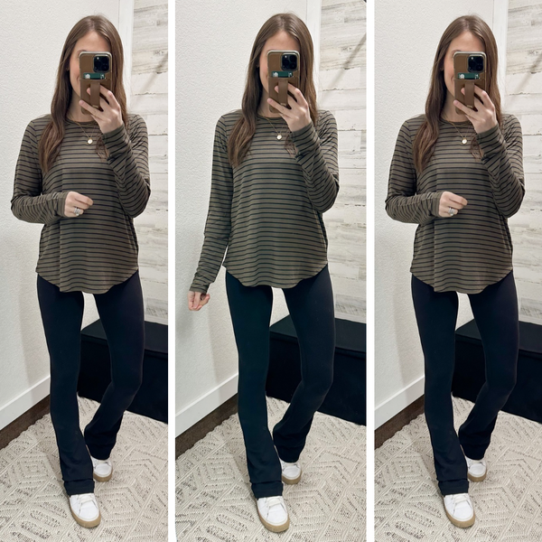 Banks Buttery Soft Olive Black Stripe Long Sleeve