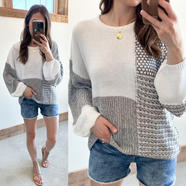 Lady Light Weight Sweater [Ivory/Grey]