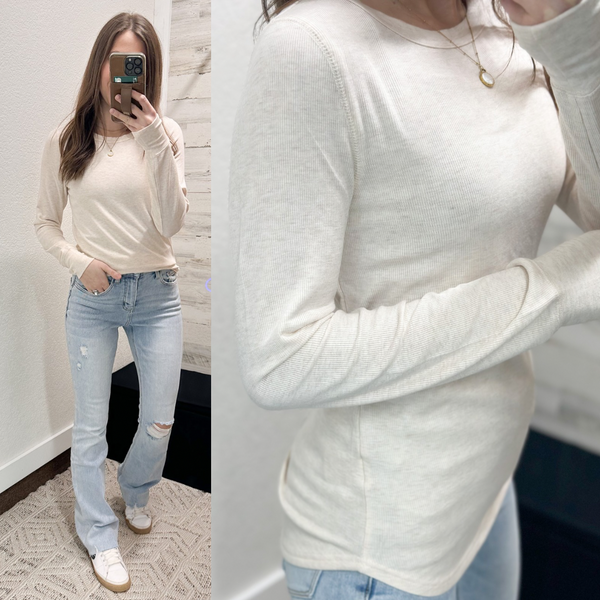 Breya Ribbed Long Sleeve [oatmeal with light pink hues]