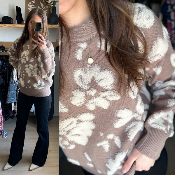 Taupe Floral Transition Sweater [ships in 1-2 weeks!]