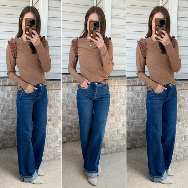 Suede Accent Flutter Top