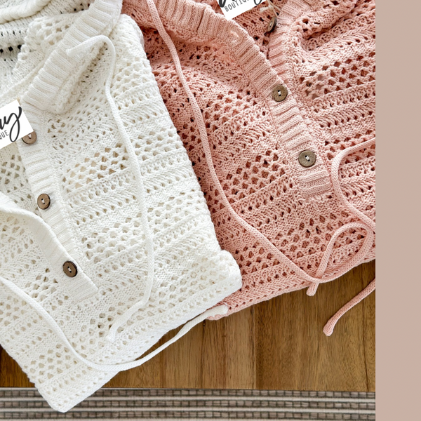 Beachy Crochet Hoodie [white & peach]