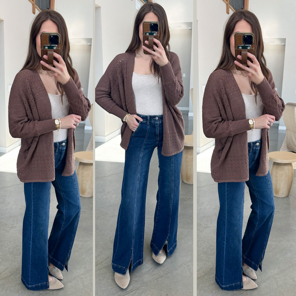 Dollie Crochet Cardigan [rose taupe & natural]