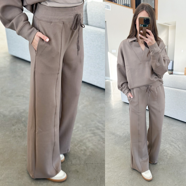 Scuba Collar Set [top & pants included!] [taupe & charcoal]*