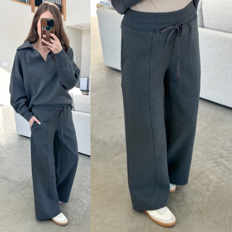 Scuba Collar Set [top & pants included!] [taupe & charcoal]*