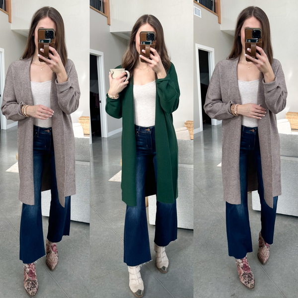 Staple Duster Cardigan [evergreen & taupe]