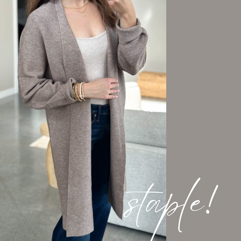 Staple Duster Cardigan [evergreen & taupe]