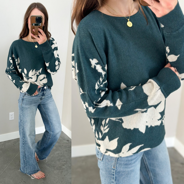 Evergreen Floral Slouchy Sweater