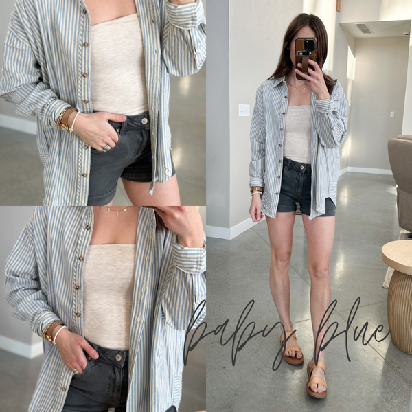 [Dark Mauve & Baby Blue] Stripe Cotton Button Down