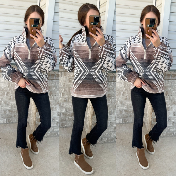 Mocha/Black Aztec 1/4 Zip