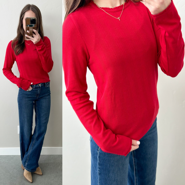 Red mini Ruffle Pointelle Top