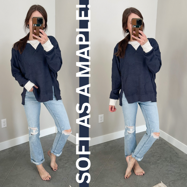 Maple Delight Waffle Crew [navy & mauve]