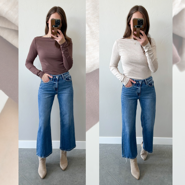 Archer Boatneck Basic Long Sleeve [oatmeal & dark mauve]