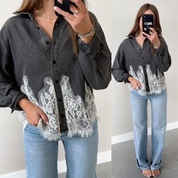 Lou Lace Accent Button Down