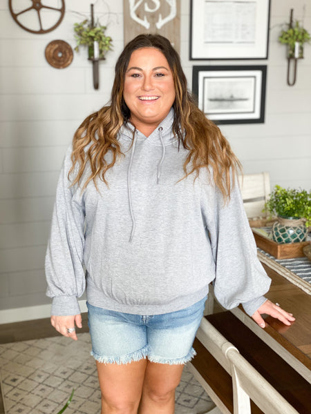 River Puff Sleeves Hoodie [Grey-XS-3X]