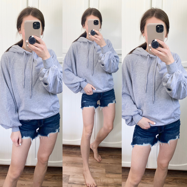 River Puff Sleeves Hoodie [Grey-XS-3X]